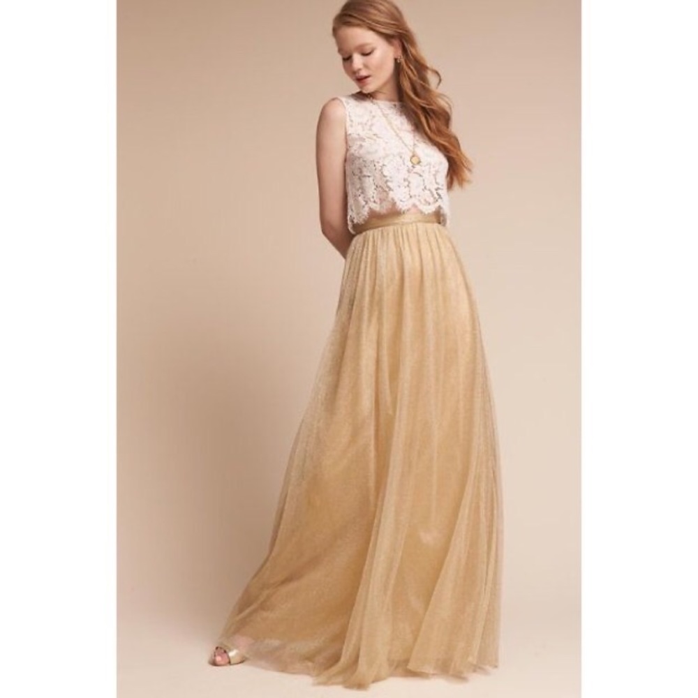 Jenny Yoo Louise Tulle Gold Maxi Dress Size 14